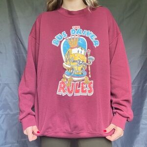 Vintage Lee Heavyweight Graphic Maroon Crewneck Sweater “The Bus Driver Rules”
